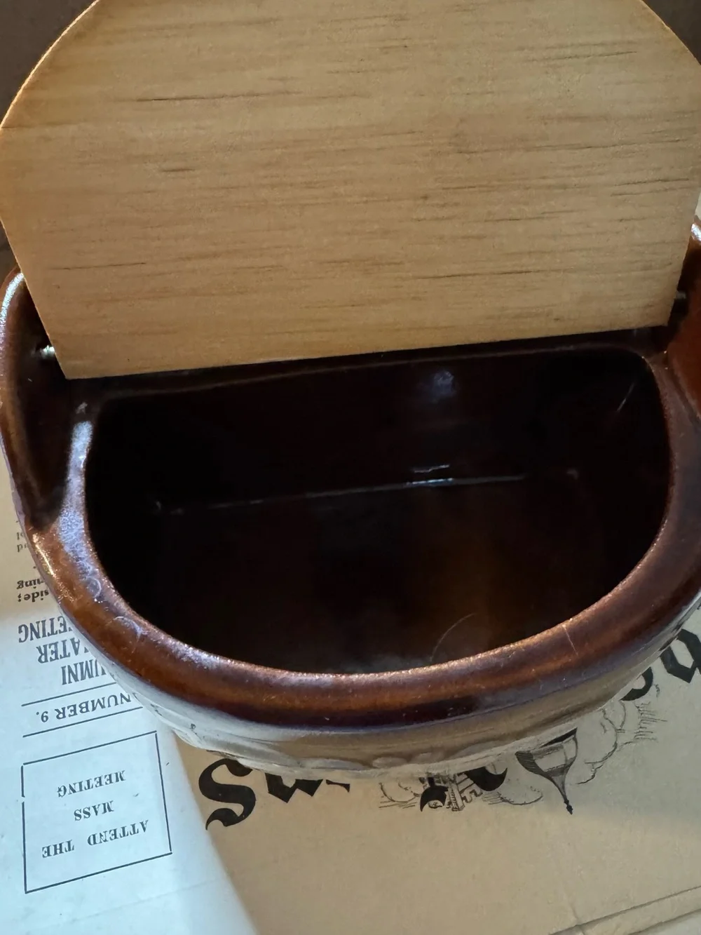 Stoneware Wall Pocket Jar with Wooden Lid - Brown & Cream